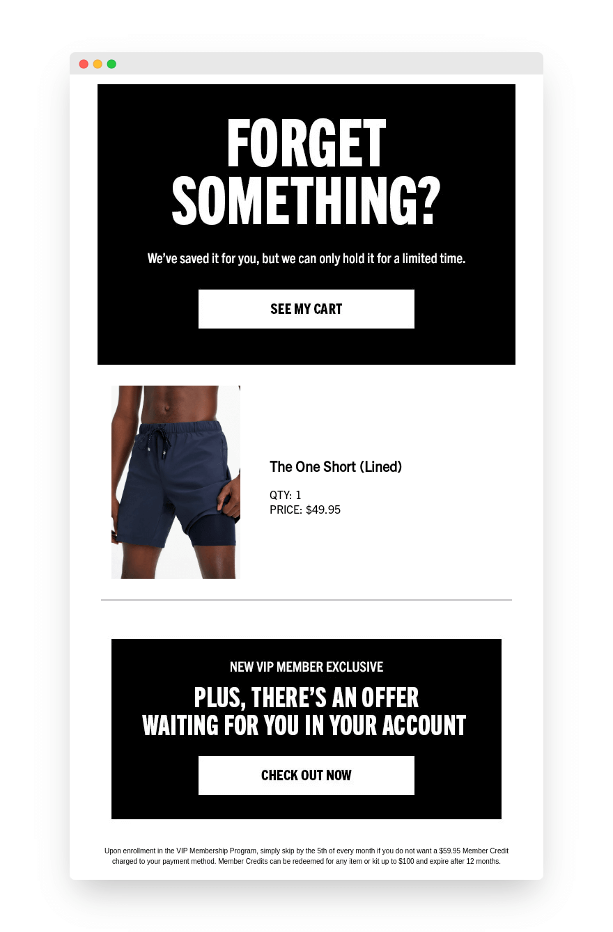 Example of actionable call to action in abandoned cart emails.