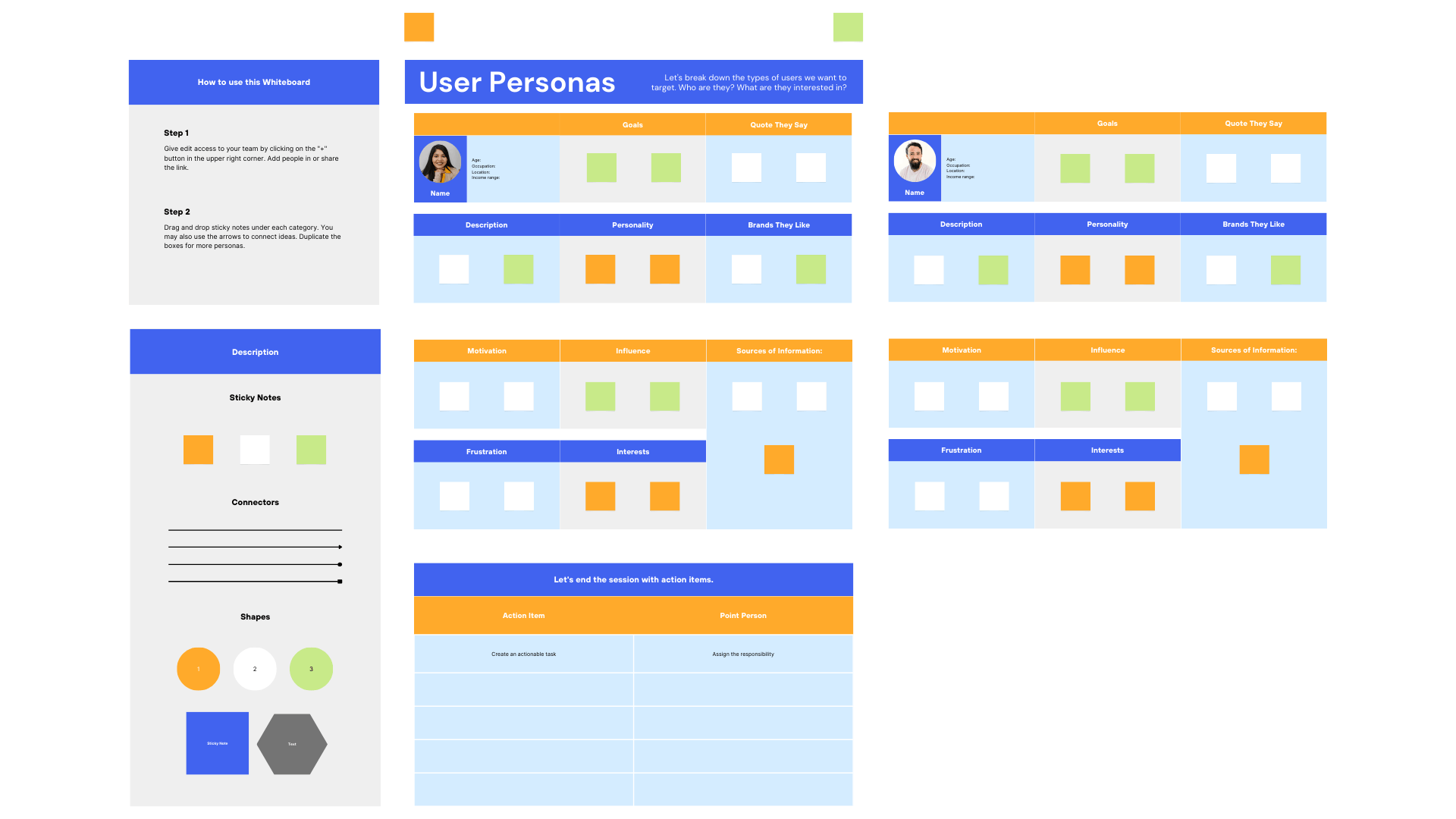 User persona template for product pages.