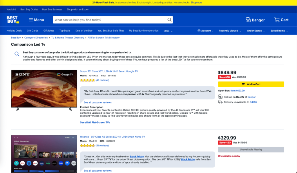 Best Buy compare page template.